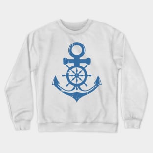 Blue Anchor and Ship wheel, nautical, maritime Crewneck Sweatshirt